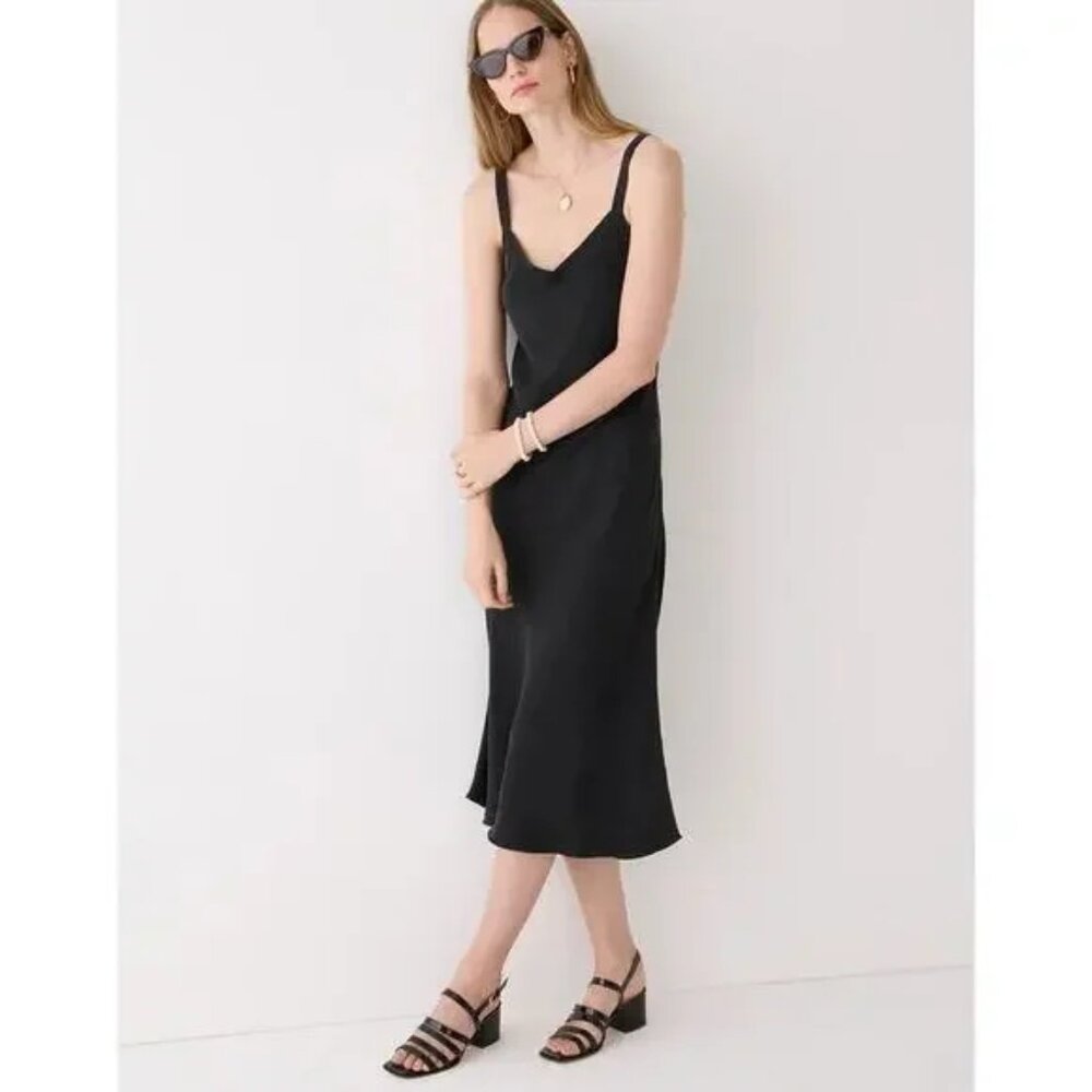 J.Crew Gwyneth V-neck slip dress in cupro blend - black (Size 2)